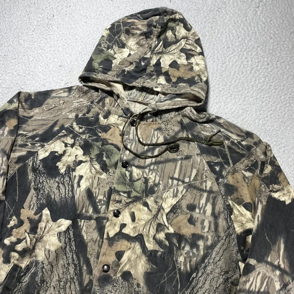 Vintage Mossy Oak Jacket Mens 2XL Brown Camo Hooded Snap Bomber Hunting Outdoor